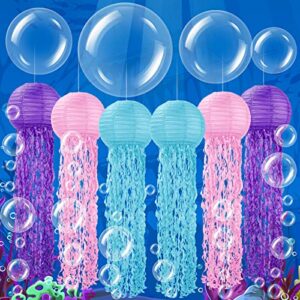 6 pcs jelly fish paper lanterns 24 pcs 10” 18” 20” 24” bubble clear bobo balloons mermaid party decorations under the sea ocean birthday party decoration pink purple blue baby shower decorations