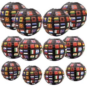 12pcs flags of all nations paper hanging lanterns| international flag hanging ornaments | 2022 world cup decor | exchange student party decor | school sports event | international party decorations