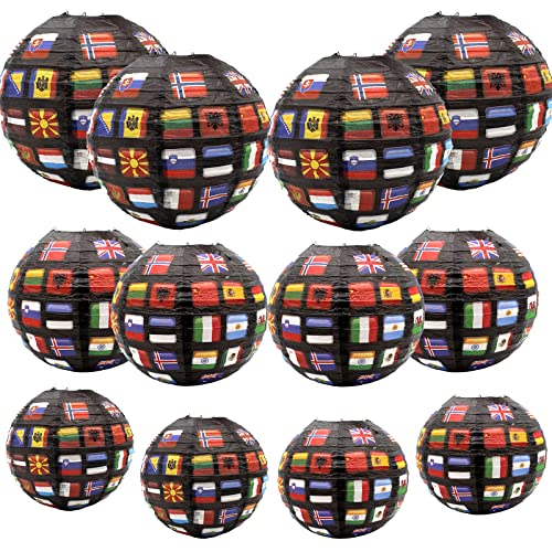 12pcs Flags of All Nations Paper Hanging Lanterns| International Flag Hanging Ornaments | 2022 World Cup Decor | Exchange Student Party Decor | School Sports Event | International Party Decorations