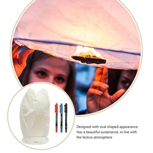 Sewroro 1 Set Chinese Paper Lanterns Oval Shaped Chinese Lanterns to Release in Biodegradable Floating Memorial Lanterns for Weddings Party Festivals Memorials and More with 3 Pens