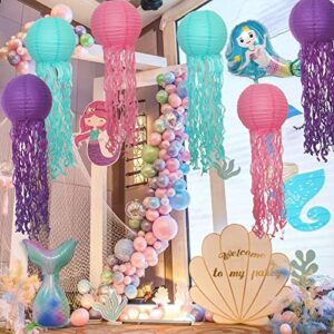 6Pcs Jellyfish Hanging Paper Lanterns Pink Purple Blue for Under The Sea Mermaid Theme Baby Shower Girls Boys Birthday Party, Class Room, Baby Room, Bedroom,Ocean Theme Party Supplies Decorations