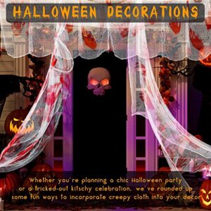 Tatuo 6 Pack Halloween Creepy Cloth Decorations 30 by 72 Inch Spooky Halloween Netting Gauze Fabric Spider Web Cheesecloth for Party for Home Outdoors(White,Bloody Hands)