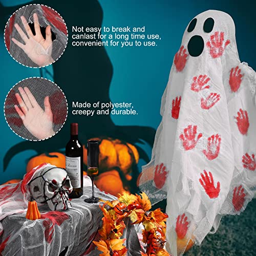 Tatuo 6 Pack Halloween Creepy Cloth Decorations 30 by 72 Inch Spooky Halloween Netting Gauze Fabric Spider Web Cheesecloth for Party for Home Outdoors(White,Bloody Hands)