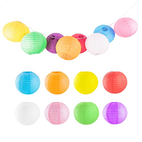 8" Assorted Colorful Decorative Chinese/Japanese Floating Sky Paper Lanterns Metal Frame for Events, Party Decoration - 8 Pack