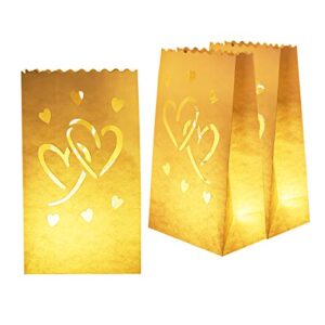 homemory 50 pcs white luminary bags with hearts, flame resistant candle bags, tea light luminaries for wedding, valentine’s day, halloween, thanksgiving, christmas, party