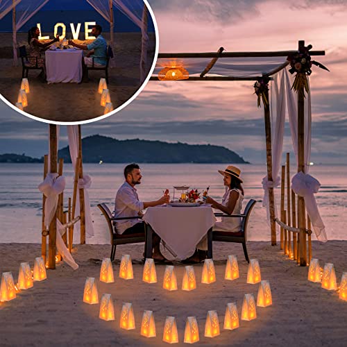 100 Pcs Valentine's Day White Luminary Bags Flame Resistant Candle Bags Hearts Design Valentines Luminaries Reusable Paper Lantern Bags Fire Retardant Candle Bags for Wedding Spring Engagement Event