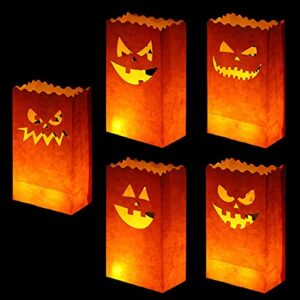 stmarry 50 pieces halloween luminary bags, flame resistant candle bags, jack-o’-lantern tea light candle holders for halloween party decorations
