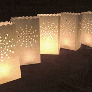 CleverDelights White Luminary Bags - 20 Count - Sunburst Design - Wedding Party Christmas Holiday Luminaria