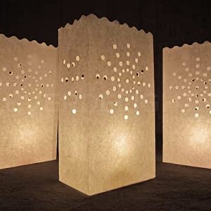 CleverDelights White Luminary Bags - 20 Count - Sunburst Design - Wedding Party Christmas Holiday Luminaria