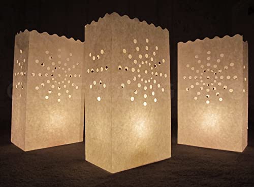 CleverDelights White Luminary Bags - 20 Count - Sunburst Design - Wedding Party Christmas Holiday Luminaria