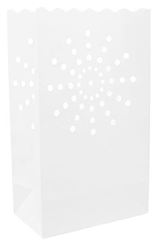 CleverDelights White Luminary Bags - 20 Count - Sunburst Design - Wedding Party Christmas Holiday Luminaria