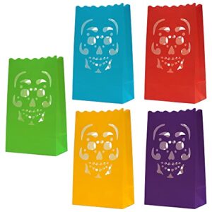 stmarry 50 pcs day of the dead luminary bags, halloween luminary bags, flame resistant candle bag lanterns, dia de los muertos party decorations – paper treat bags