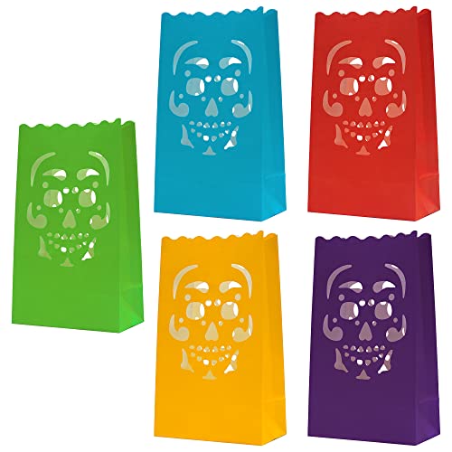 Stmarry 50 pcs Day of The Dead Luminary Bags, Halloween Luminary Bags, Flame Resistant Candle Bag Lanterns, Dia De Los Muertos Party Decorations - Paper Treat Bags