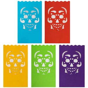 Stmarry 50 pcs Day of The Dead Luminary Bags, Halloween Luminary Bags, Flame Resistant Candle Bag Lanterns, Dia De Los Muertos Party Decorations - Paper Treat Bags