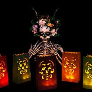 Stmarry 50 pcs Day of The Dead Luminary Bags, Halloween Luminary Bags, Flame Resistant Candle Bag Lanterns, Dia De Los Muertos Party Decorations - Paper Treat Bags