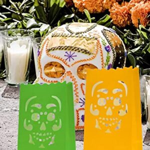 Stmarry 50 pcs Day of The Dead Luminary Bags, Halloween Luminary Bags, Flame Resistant Candle Bag Lanterns, Dia De Los Muertos Party Decorations - Paper Treat Bags