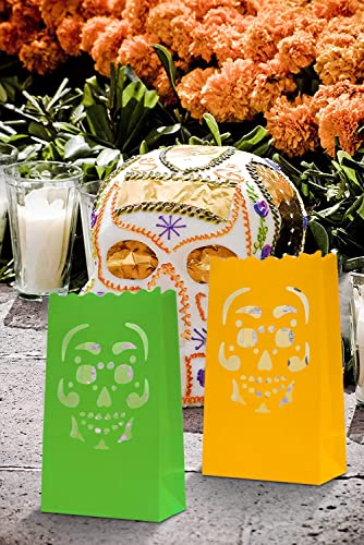 Stmarry 50 pcs Day of The Dead Luminary Bags, Halloween Luminary Bags, Flame Resistant Candle Bag Lanterns, Dia De Los Muertos Party Decorations - Paper Treat Bags