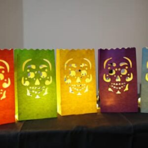 Stmarry 50 pcs Day of The Dead Luminary Bags, Halloween Luminary Bags, Flame Resistant Candle Bag Lanterns, Dia De Los Muertos Party Decorations - Paper Treat Bags