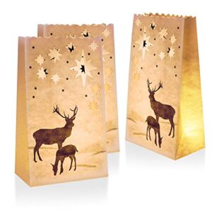 homemory 24-count christmas luminary bags – flame resistant tealight candle bags – stars elks deer luminaries for thanksgiving, christmas, party decoration