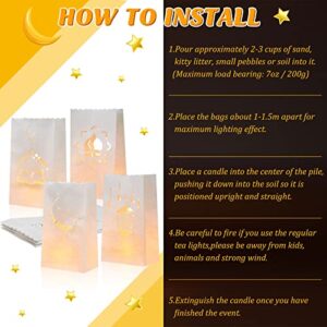 48 Pcs Eid White Luminary Bags Ramadan Mubarak Decoration Flame Resistant Bags Islamic Star Moon Reusable Luminary Paper Bags for Home Eid Party Wedding Birthday Decorations (Lights Not Included)