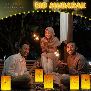 48 Pcs Eid White Luminary Bags Ramadan Mubarak Decoration Flame Resistant Bags Islamic Star Moon Reusable Luminary Paper Bags for Home Eid Party Wedding Birthday Decorations (Lights Not Included)