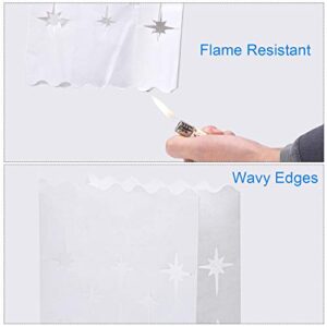 Aneco 48 Pieces Stars Design Luminary Bags White Paper Lantern Bags Flame Resistant Candle Bags Tealight Holders Luminary Bags for Christmas, Wedding, Reception, Party Decoration