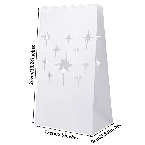 Aneco 48 Pieces Stars Design Luminary Bags White Paper Lantern Bags Flame Resistant Candle Bags Tealight Holders Luminary Bags for Christmas, Wedding, Reception, Party Decoration