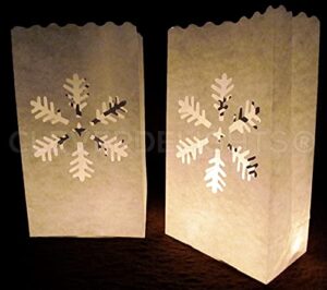 cleverdelights white luminary bags – 50 count – snowflake design – christmas holiday luminaria