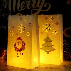 URATOT 24 Pieces White Luminary Bags Paper Luminaries Lantern Flame-Resistant Candle Bags with 4 Styles Christmas Designs for Home, Christmas, Outdoor, Party Decor