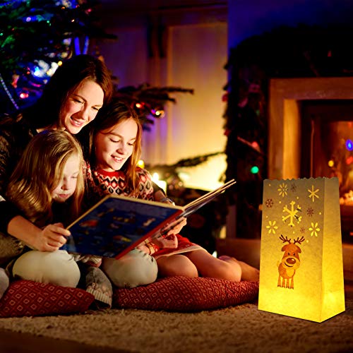 URATOT 24 Pieces White Luminary Bags Paper Luminaries Lantern Flame-Resistant Candle Bags with 4 Styles Christmas Designs for Home, Christmas, Outdoor, Party Decor