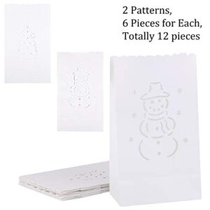 URATOT 36 Pieces Luminary Bags Kit, 24 LED Tea Lights with 12 Luminaries Bags Flameless Candles Flame Resistant Paper Lantern Bags with Tree, Snowman Designs for Christmas, Party, Outdoor Decoration