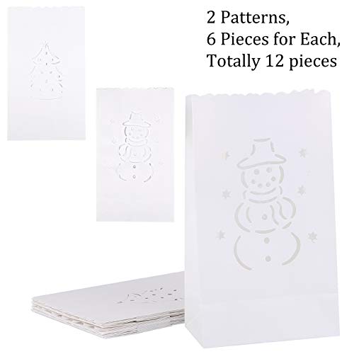 URATOT 36 Pieces Luminary Bags Kit, 24 LED Tea Lights with 12 Luminaries Bags Flameless Candles Flame Resistant Paper Lantern Bags with Tree, Snowman Designs for Christmas, Party, Outdoor Decoration