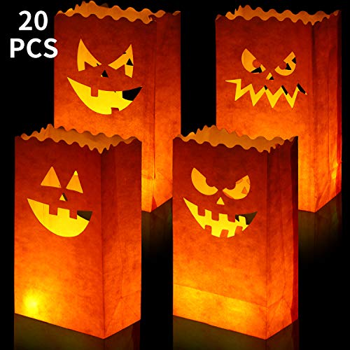 20 Pieces Halloween Pumpkin Bags Candle Luminary Bags Paper Lantern Bags for Halloween Wedding Party Decoration