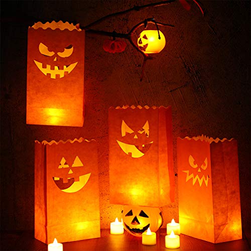 20 Pieces Halloween Pumpkin Bags Candle Luminary Bags Paper Lantern Bags for Halloween Wedding Party Decoration