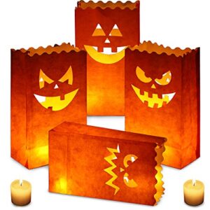 20 Pieces Halloween Pumpkin Bags Candle Luminary Bags Paper Lantern Bags for Halloween Wedding Party Decoration