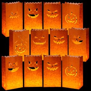 mimorou 140 pcs halloween pumpkin bags luminary bags cute paper lantern candle bags flame resistant halloween party decoration, 7 styles