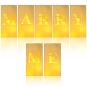 Eersida 7 Pieces Wedding Proposal Decorations Marry Me Light up Letters Sign Set Paper Luminaria Bags with 14 LED Lights for Engagement Party Romantic Night Girl Boy Living Room Office, White