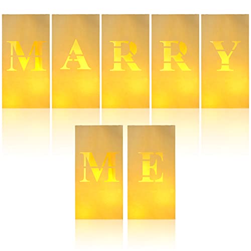 Eersida 7 Pieces Wedding Proposal Decorations Marry Me Light up Letters Sign Set Paper Luminaria Bags with 14 LED Lights for Engagement Party Romantic Night Girl Boy Living Room Office, White