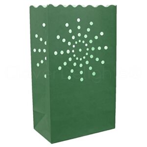cleverdelights green luminary bags – 20 count – sunburst design – wedding party christmas holiday luminaria