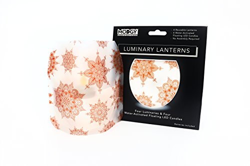 MODGY Luminary Lanterns Candle Holder Decorative Indoor Outdoor Decor, Lanterns for Wedding Centerpiece Decoration Outside Patio 4-Pack, with Flameless Floating LED Candles Jaya