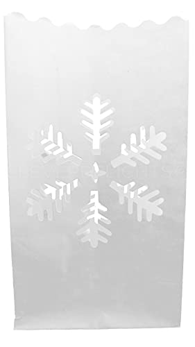 CleverDelights White Luminary Bags - 10 Count - Snowflake Design - Christmas Holiday Luminaria