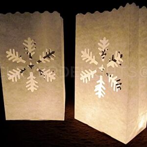 CleverDelights White Luminary Bags - 10 Count - Snowflake Design - Christmas Holiday Luminaria