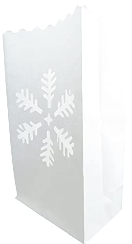 CleverDelights White Luminary Bags - 10 Count - Snowflake Design - Christmas Holiday Luminaria