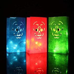 zonon 30 pieces halloween paper treat bags skull kraft paper candle bags halloween lantern luminous bags for halloween day of the dead christmas party, use with electric led, tea lights and candles