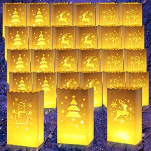 54 pieces christmas luminaries bags flame resistant candle bags christmas tree design luminary lantern bags different designs for christmas halloween thanksgiving outdoor party (snowman elk tree)