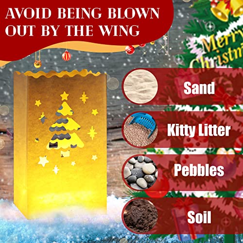 54 Pieces Christmas Luminaries Bags Flame Resistant Candle Bags Christmas Tree Design Luminary Lantern Bags Different Designs for Christmas Halloween Thanksgiving Outdoor Party (Snowman Elk Tree)