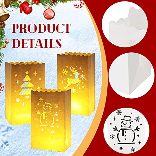 54 Pieces Christmas Luminaries Bags Flame Resistant Candle Bags Christmas Tree Design Luminary Lantern Bags Different Designs for Christmas Halloween Thanksgiving Outdoor Party (Snowman Elk Tree)