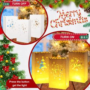 54 Pieces Christmas Luminaries Bags Flame Resistant Candle Bags Christmas Tree Design Luminary Lantern Bags Different Designs for Christmas Halloween Thanksgiving Outdoor Party (Snowman Elk Tree)