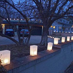 Set of 6 White Luminaries, Warm White LED Tea Lights with Timers & Stakes