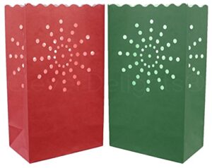 cleverdelights red and green luminary bags – 10 count – sunburst design – wedding party christmas holiday luminaria